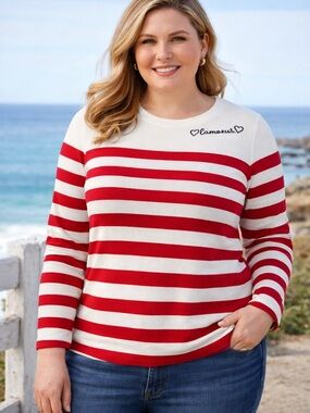 Talbots Plus Petite 1X red white striped nautical top de amor French coastal